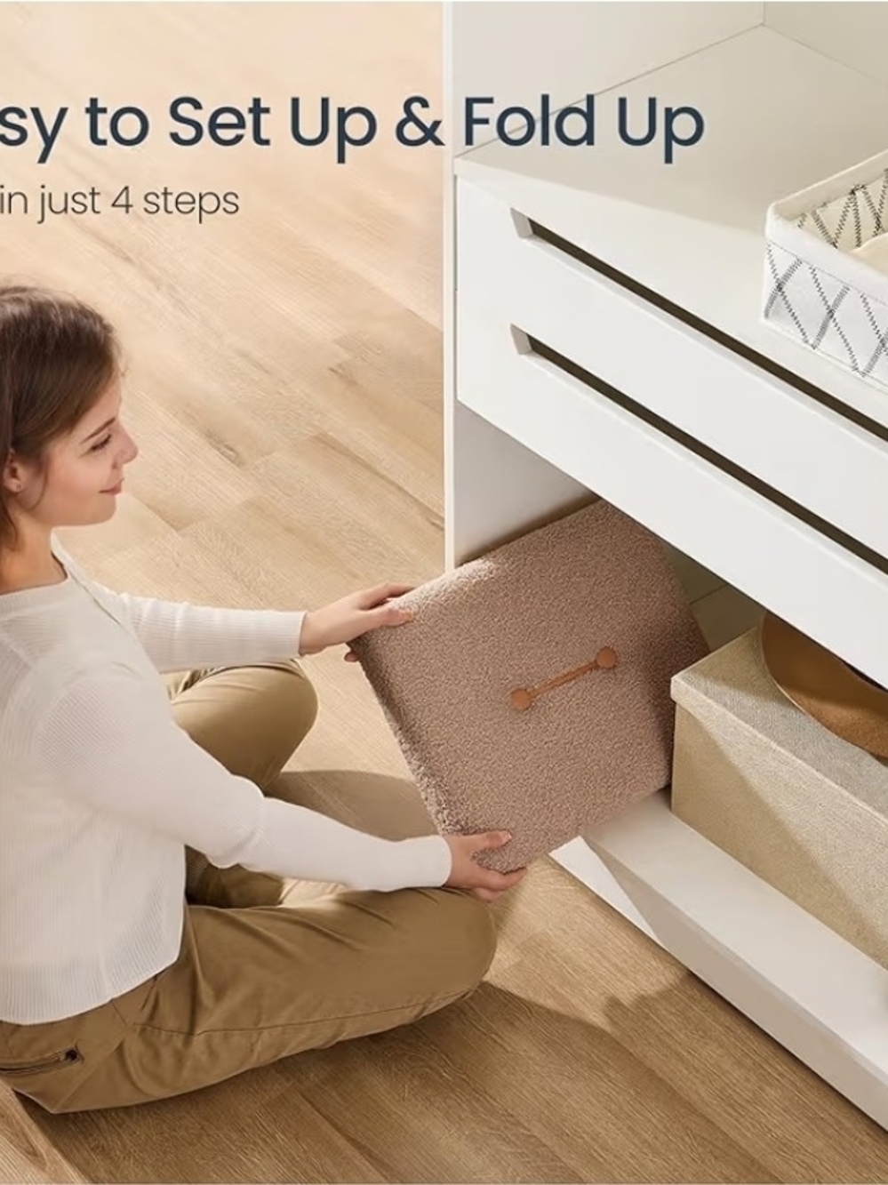 Plush Bouclé Storage Ottoman with Lid - Blush Pink - Picture 5 of 8
